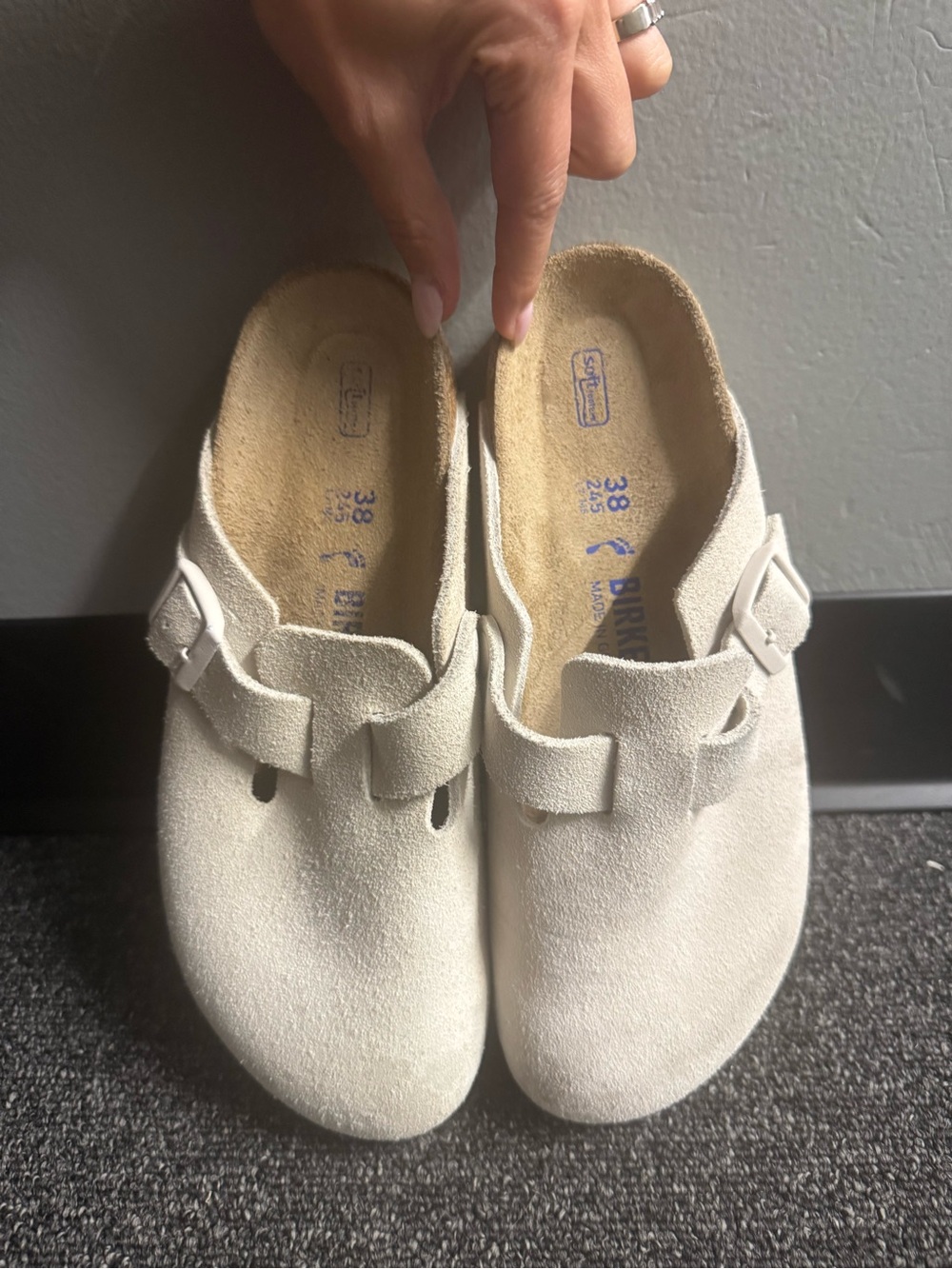 Birkenstock Cream Suede Boston Clogs - Picture 2 of 15